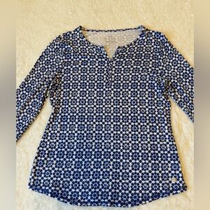 T by Talbots Womens Large Geometric UPF 50+ Long Sleeve Pullover Top Thumbholes